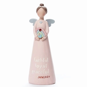 Birthstone Angel 5.25" Figurine January Faithful Loyal Grateful Decorative Mirror,Home Decor Mirror