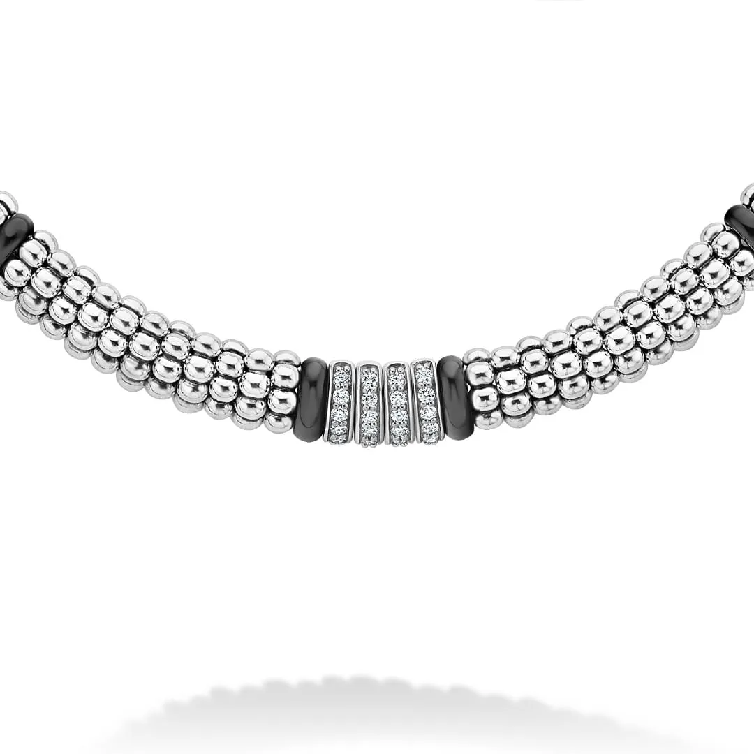 Black Caviar Four Station Diamond Caviar Necklace