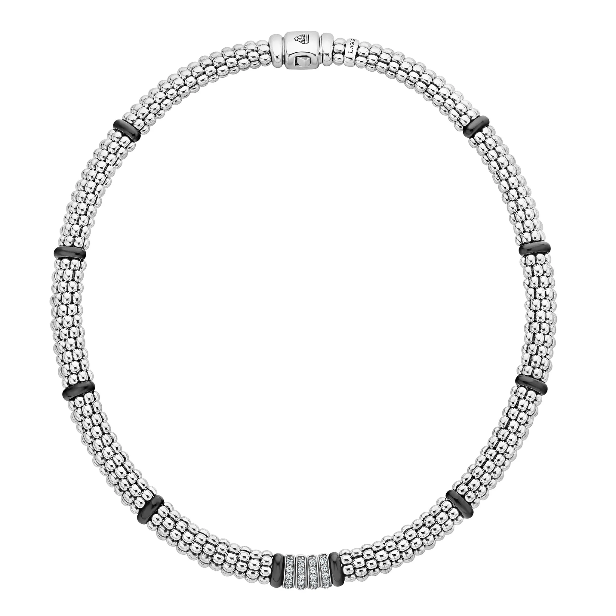 Black Caviar Four Station Diamond Caviar Necklace