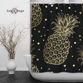 Black and Gold Pineapple Shower Curtains and Optional Bath Mats Lighting,Lamps Fixtures