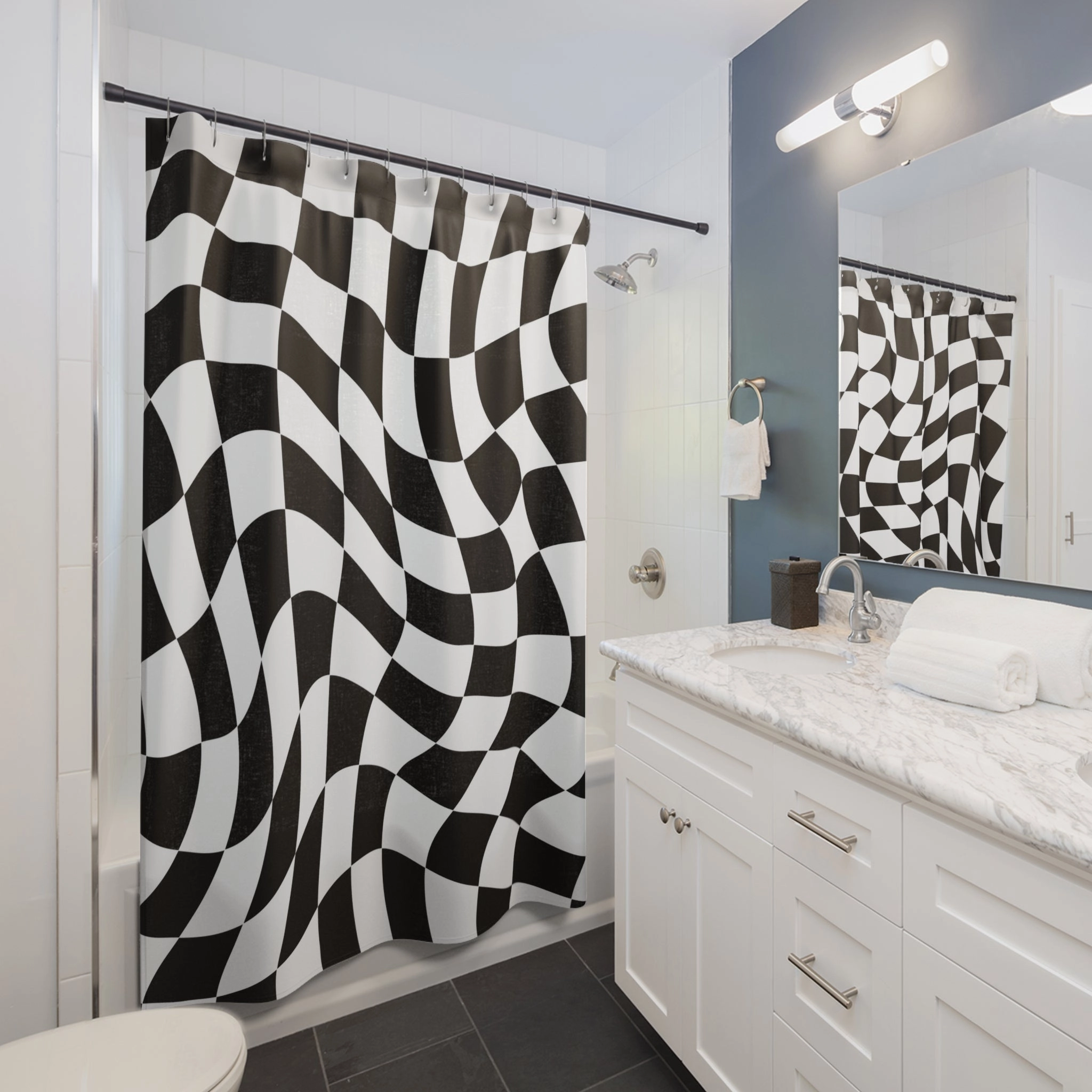 Black and White Shower Curtain |  Fabric Bath Curtain