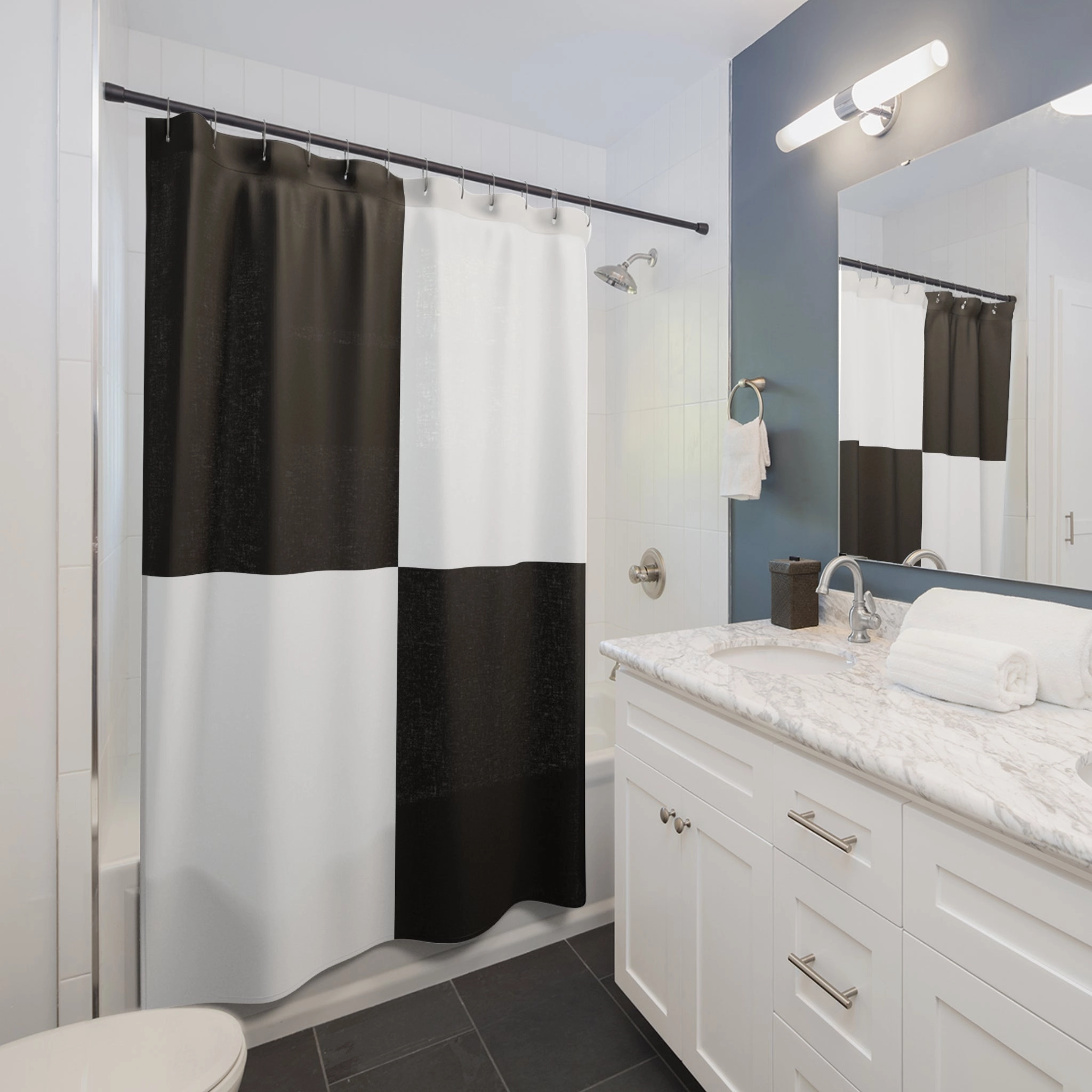 Black and White Shower Curtain | Geometric Color Blocks