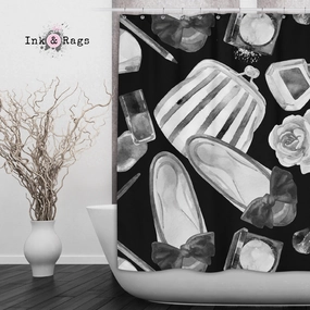 Black and White Watercolor Fashion Shower Curtains and Optional Bath Mats Lighting,Lamps Fixtures