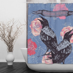 Black Bird Raven Crow Together Forever Shower Curtains and Optional Bath Mats Lighting,Lamps Fixtures