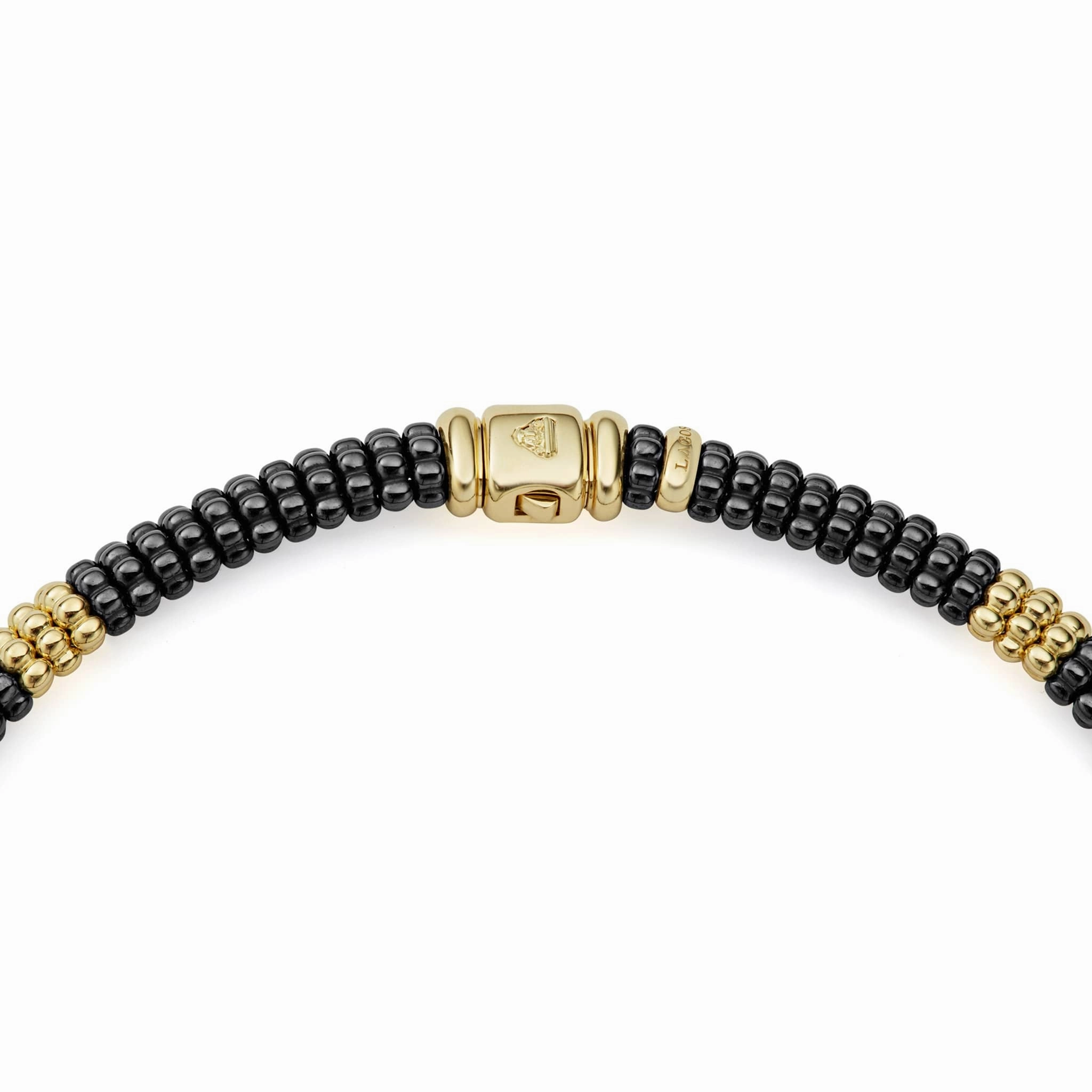Black Caviar 18K Gold Small Station Ceramic Beaded Necklace | 9mm