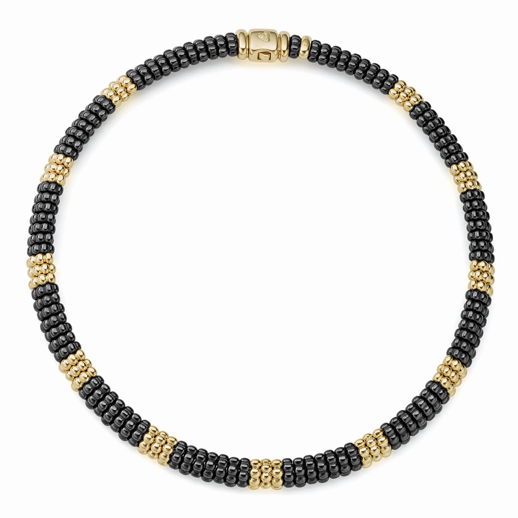 Black Caviar 18K Gold Small Station Ceramic Beaded Necklace | 9mm