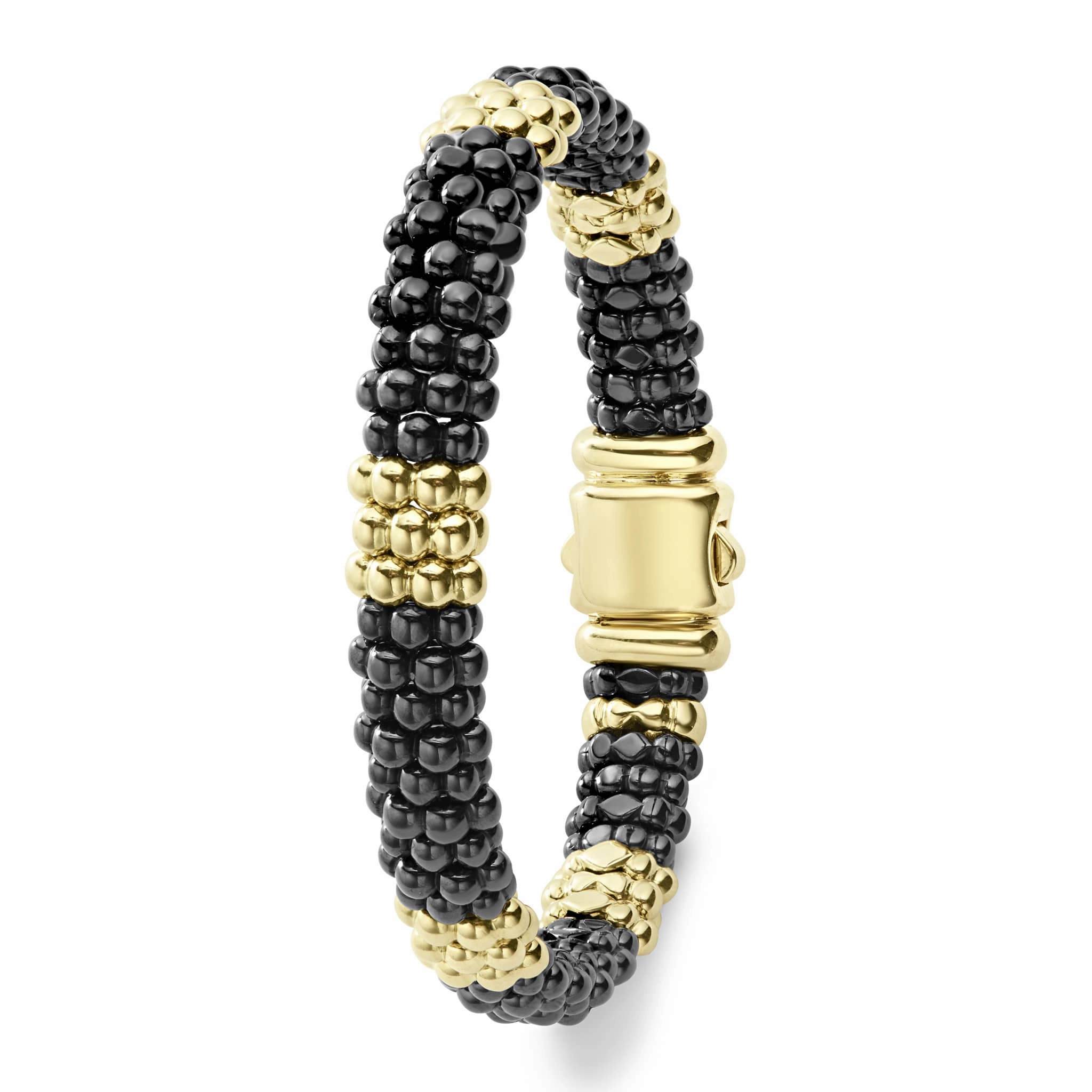 Black Caviar 18K Gold Station Ceramic Beaded Bracelet | 9mm