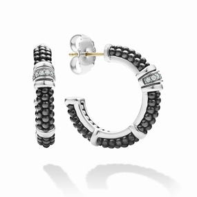 Black Caviar Black Ceramic and Diamond Hoop Earrings