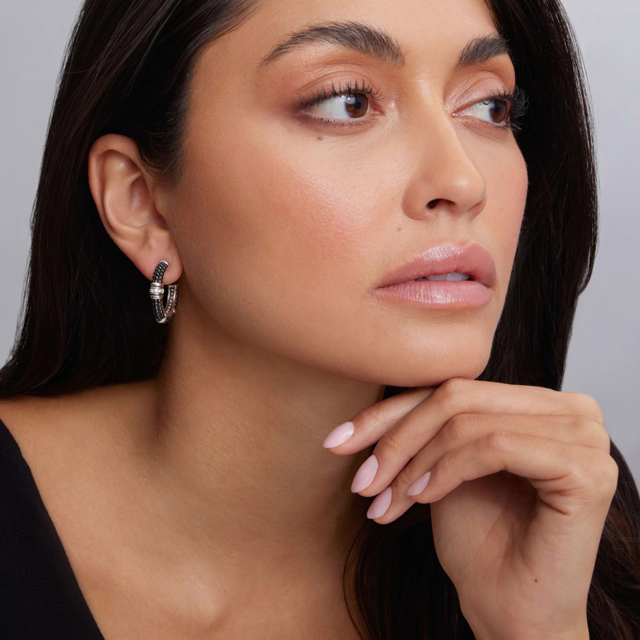 Black Caviar Black Ceramic and Diamond Hoop Earrings