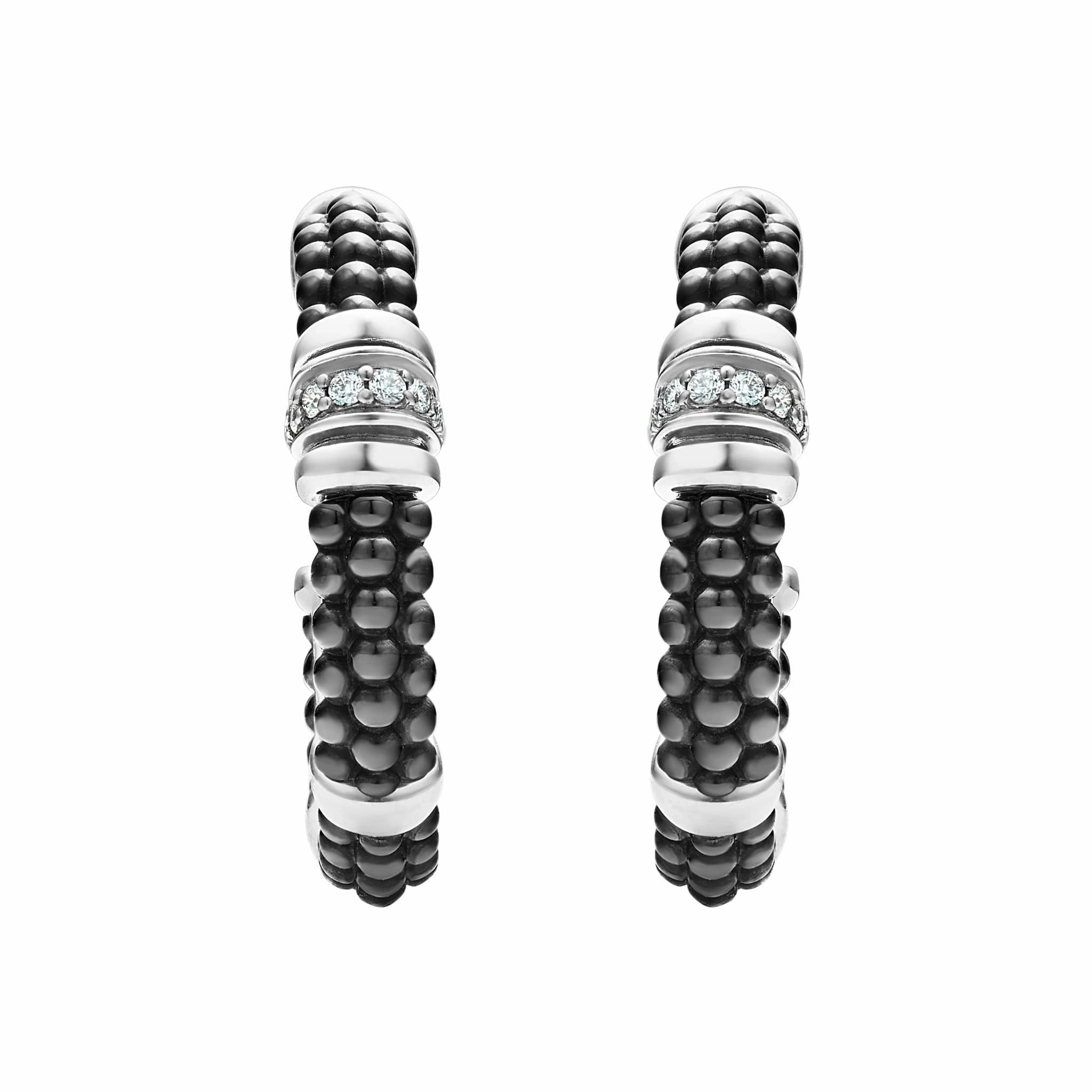 Black Caviar Black Ceramic and Diamond Hoop Earrings