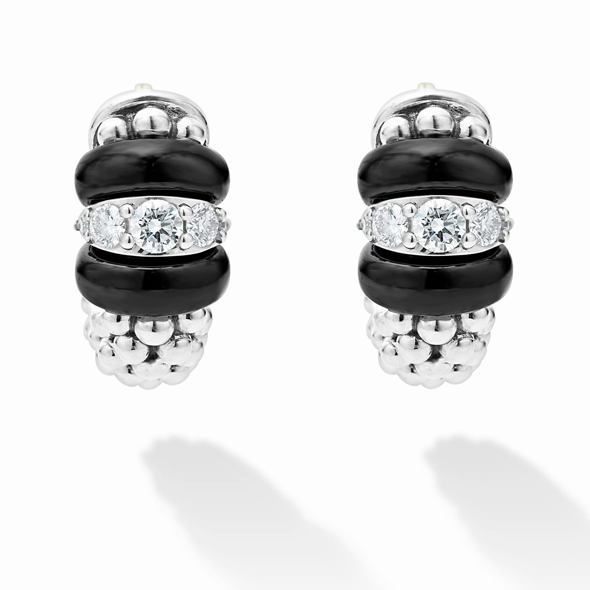 Black Caviar Black Ceramic and Diamond Huggie Earrings