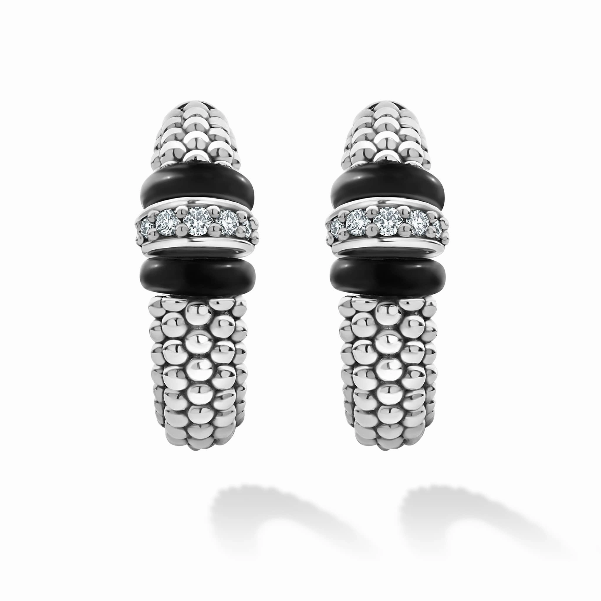 Black Caviar Black Ceramic Caviar Diamond Hoop Earrings