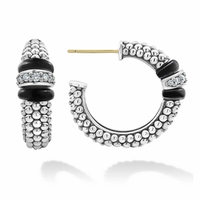 Black Caviar Black Ceramic Caviar Diamond Hoop Earrings
