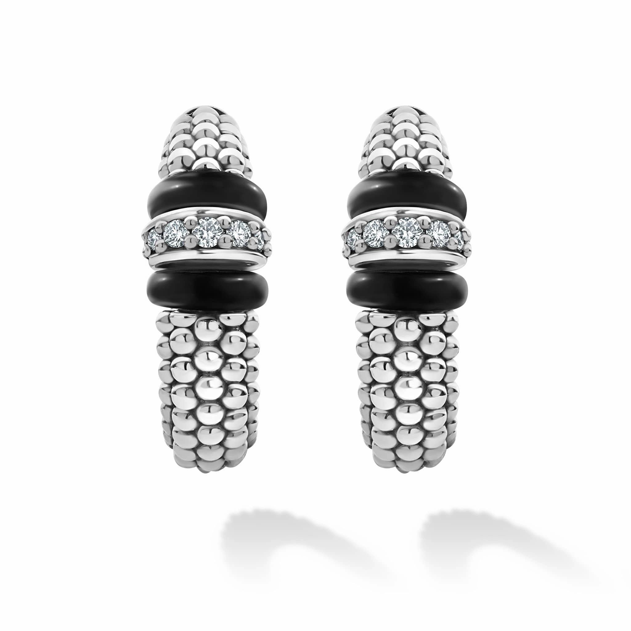 Black Caviar Black Ceramic Caviar Diamond Hoop Earrings