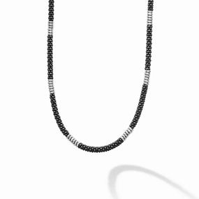 Black Caviar Black Silver Station Ceramic Beaded Necklace