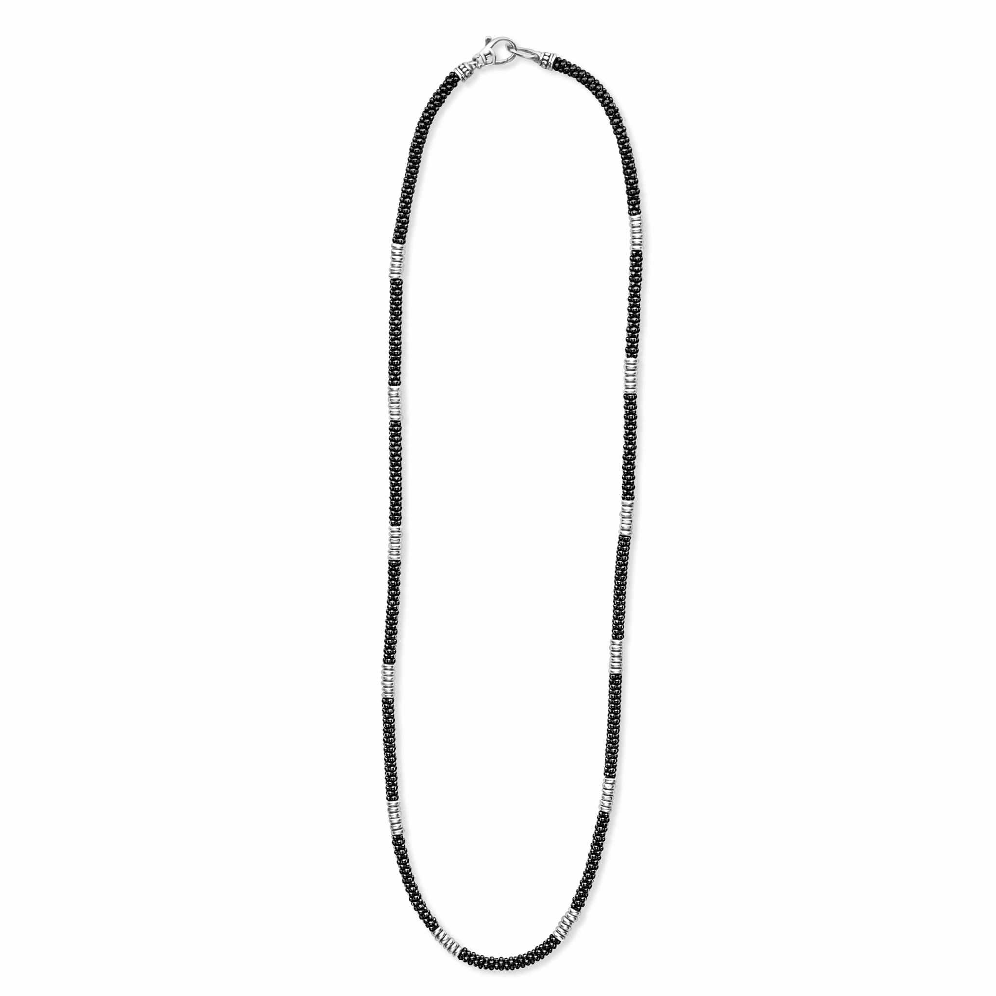 Black Caviar Black Silver Station Ceramic Beaded Necklace
