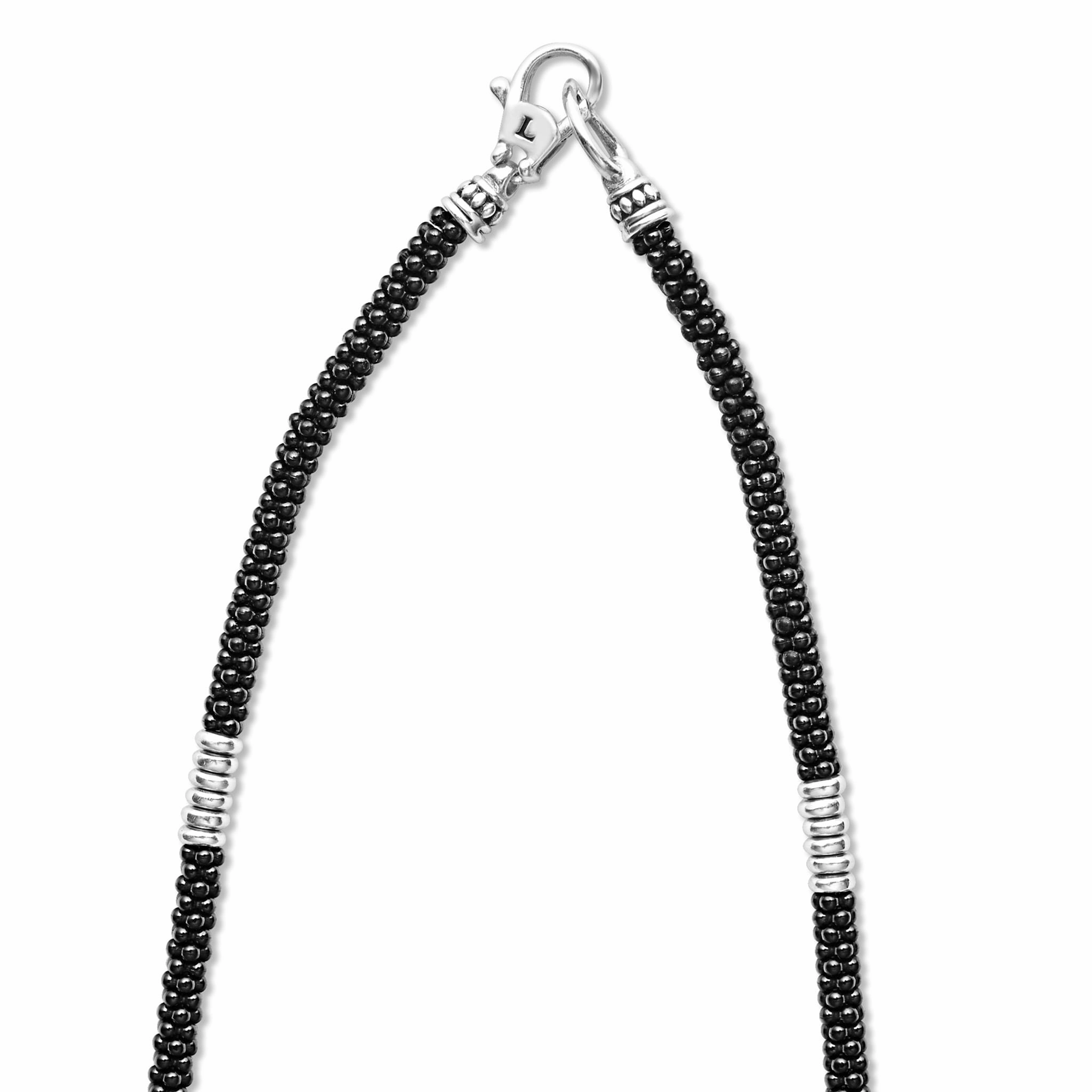 Black Caviar Black Silver Station Ceramic Beaded Necklace