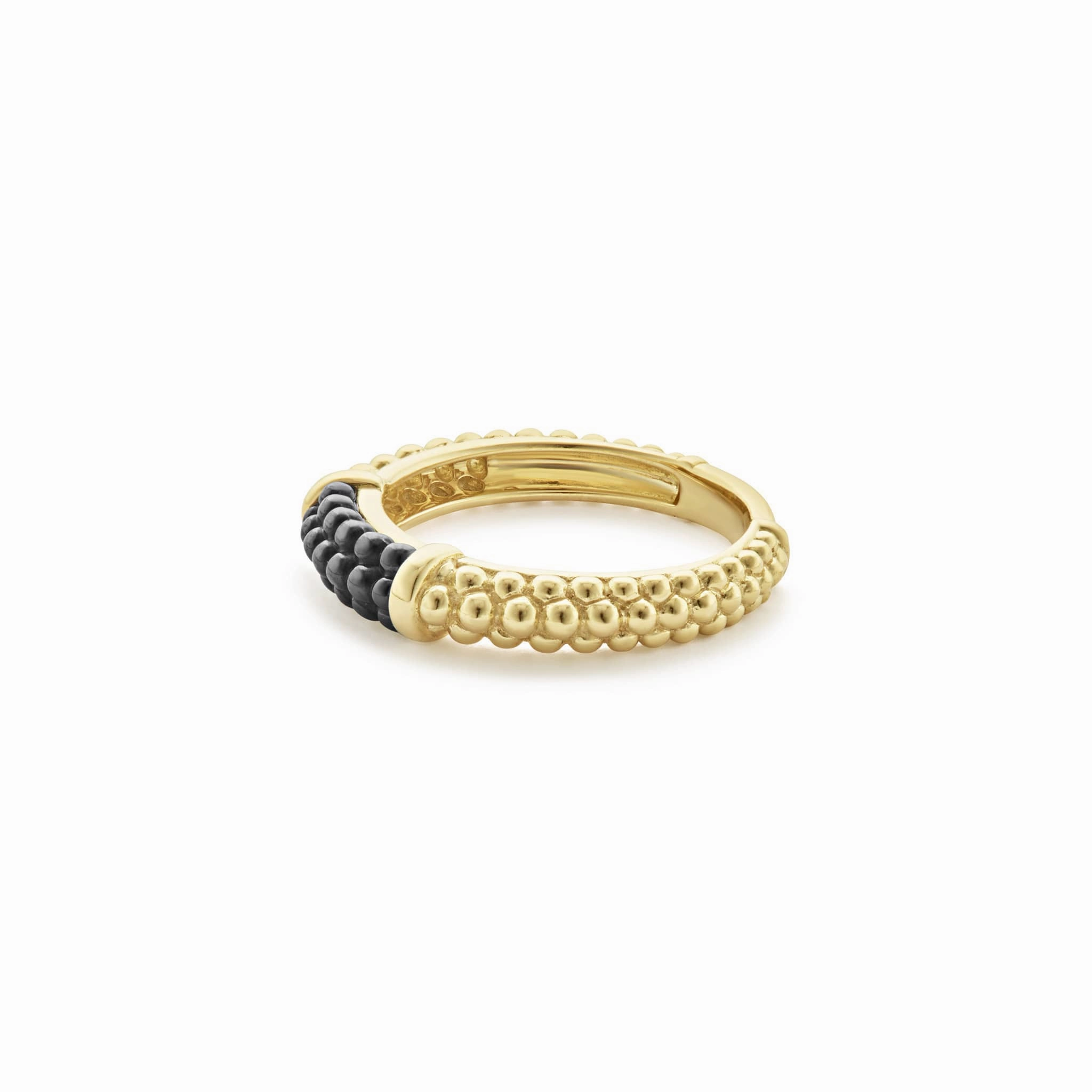 Black Caviar Ceramic 18K Gold Caviar Stacking Ring