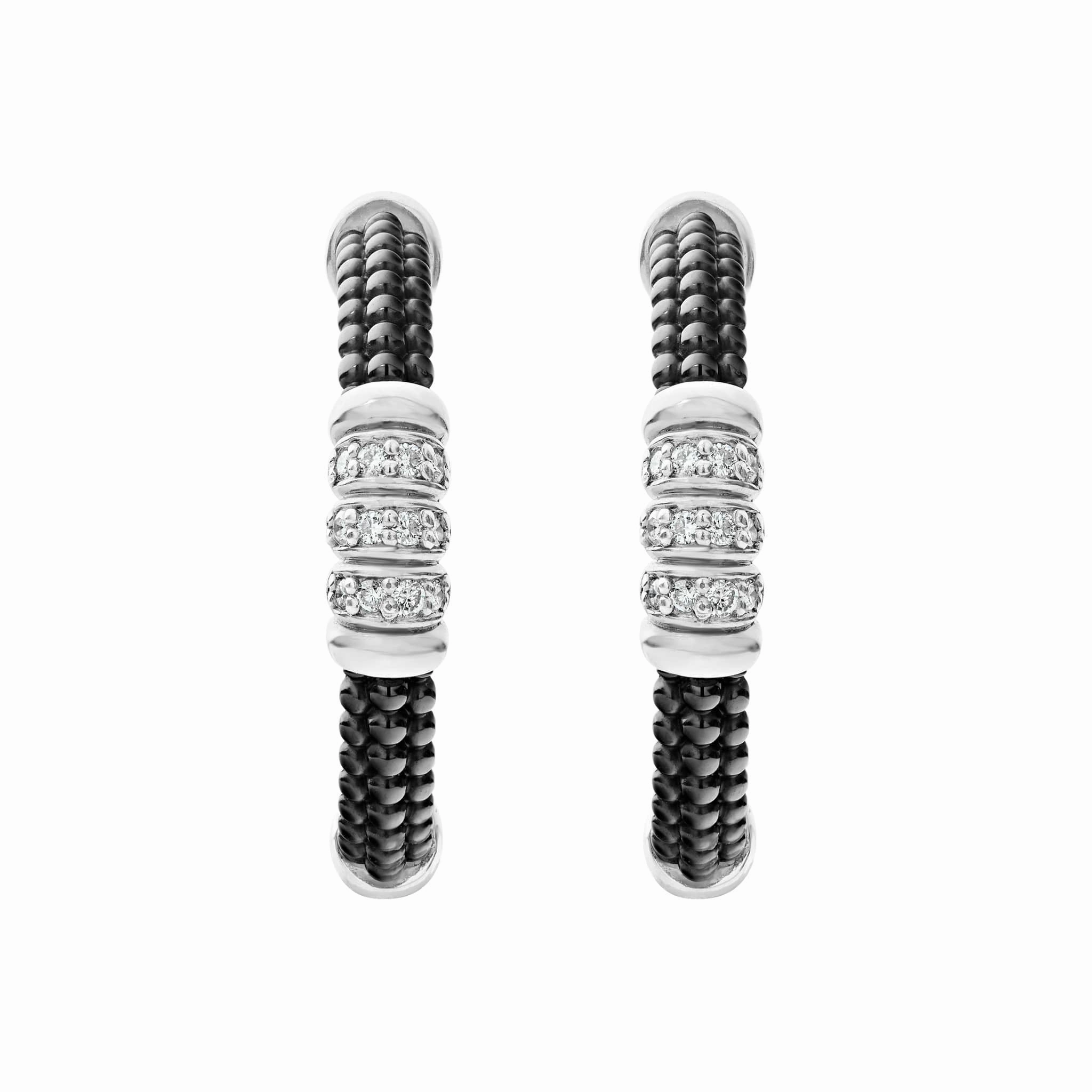Black Caviar Ceramic Beaded Diamond Hoop Earrings