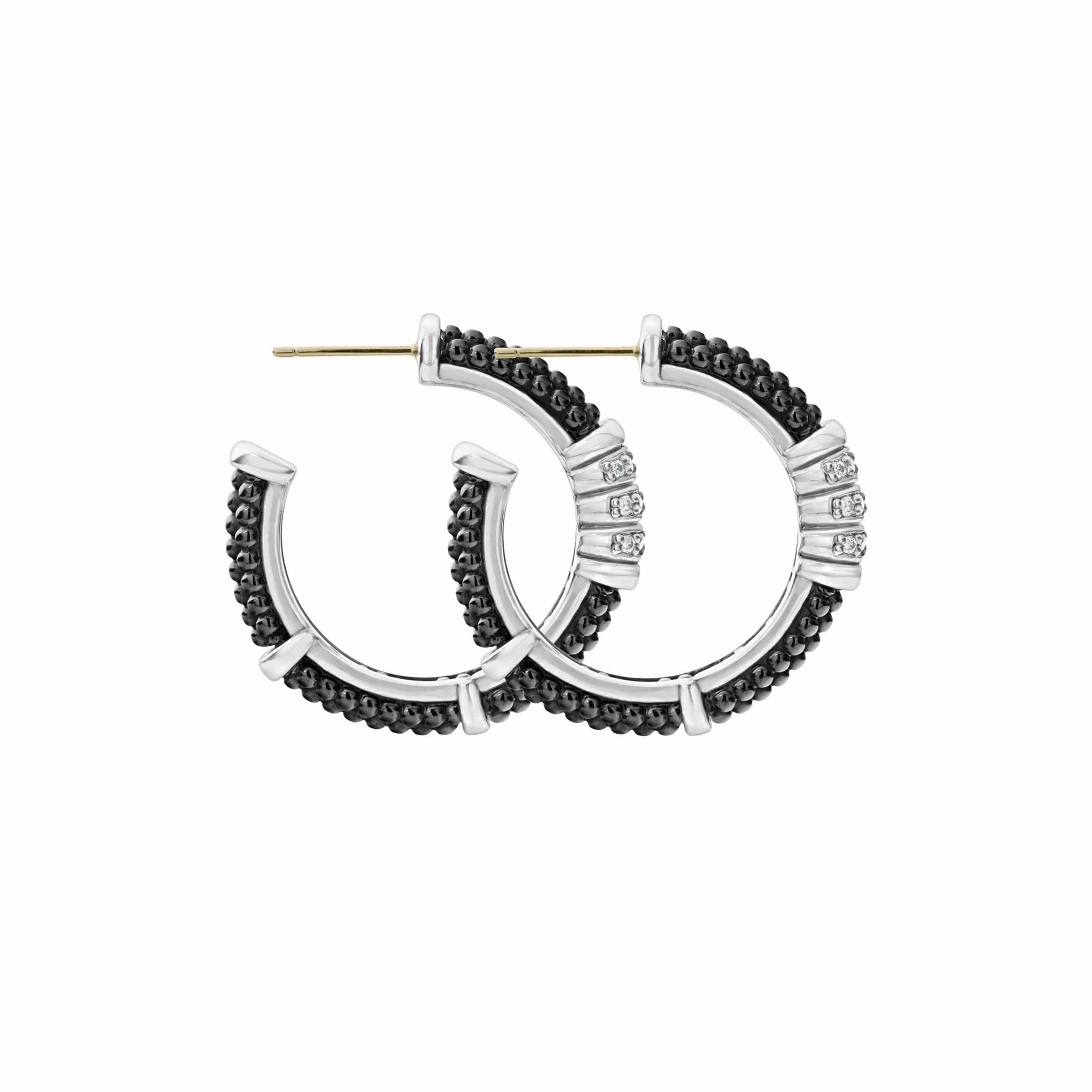 Black Caviar Ceramic Beaded Diamond Hoop Earrings