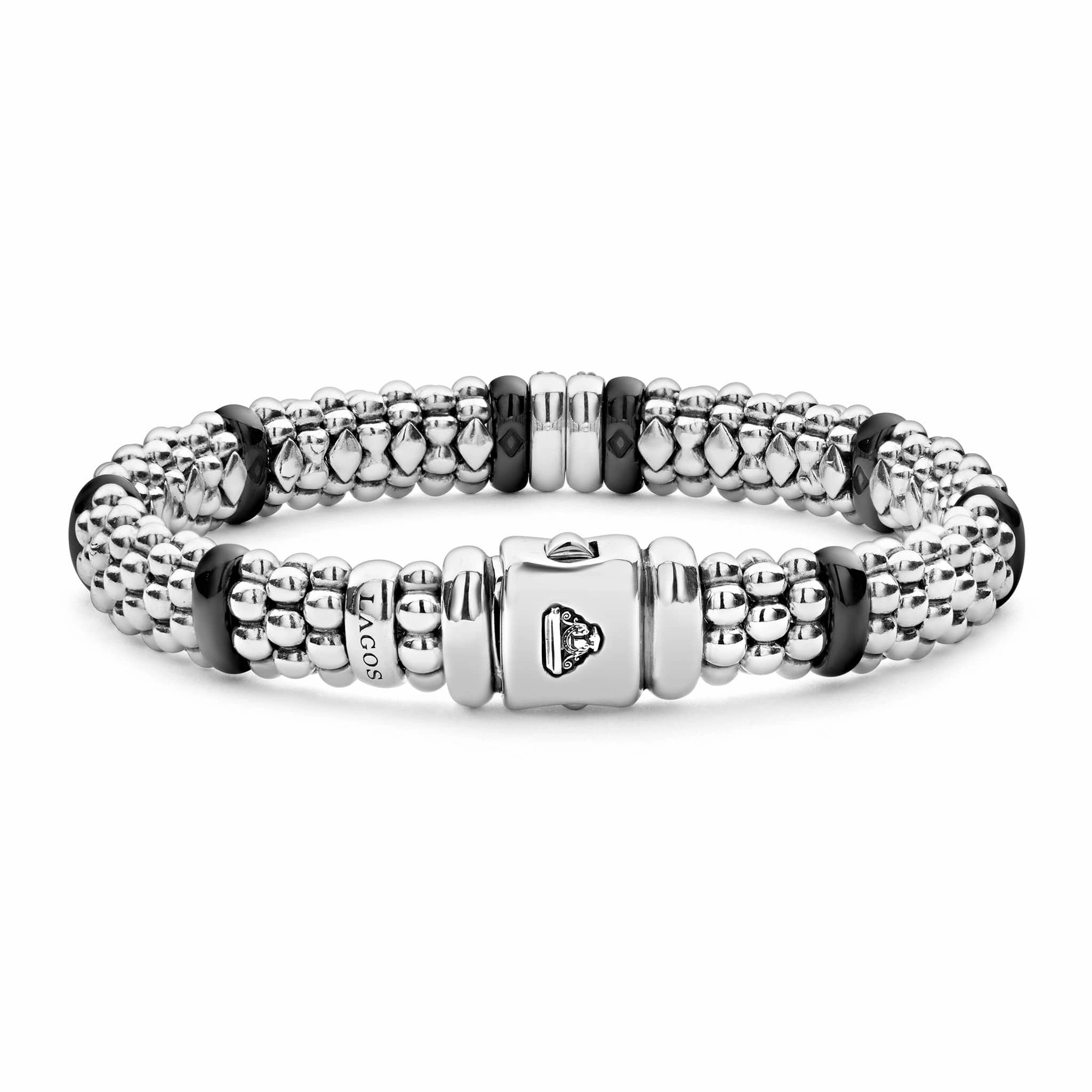 Black Caviar Double Station Diamond Caviar Bracelet | 9mm