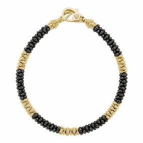 Black Caviar Five Large 18K Gold Station Ceramic Beaded Bracelet | 5mm