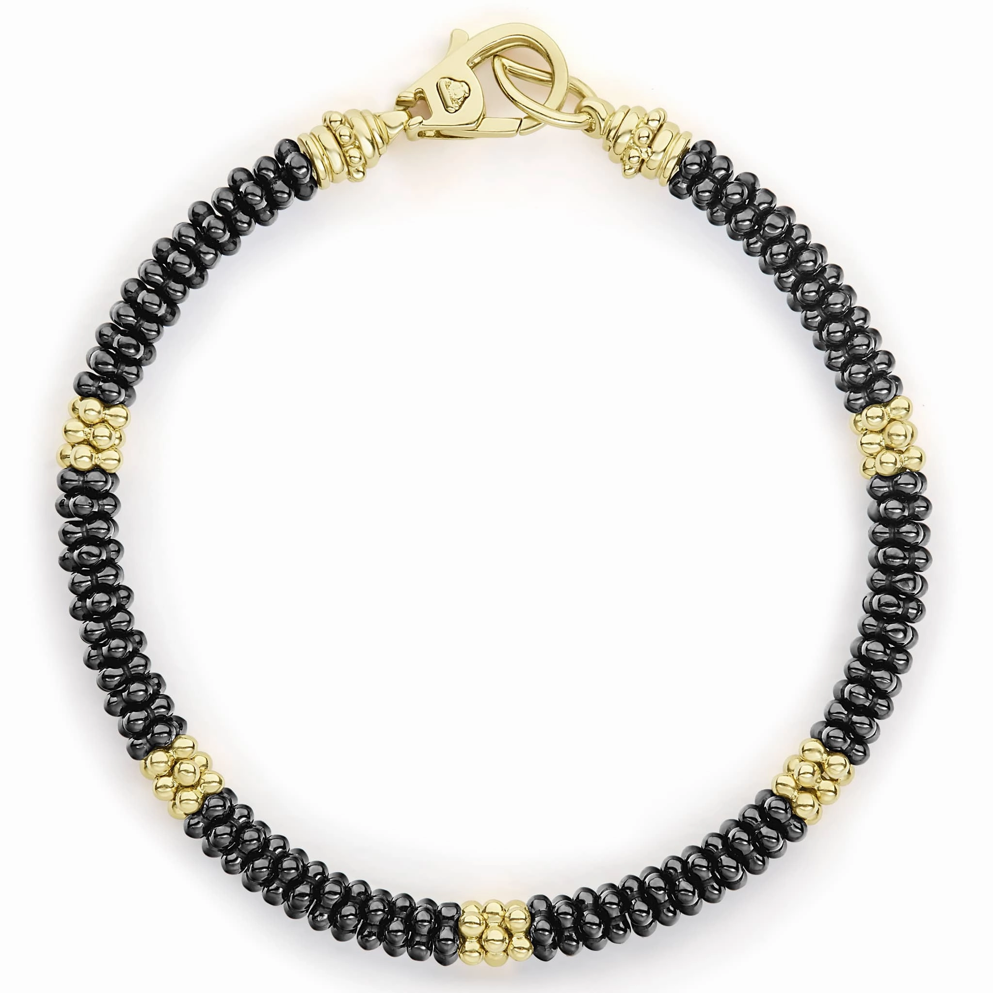 Black Caviar Five Small 18K Gold Station Ceramic Beaded Bracelet | 5mm