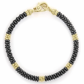 Black Caviar Five Small 18K Gold Station Ceramic Beaded Bracelet | 5mm