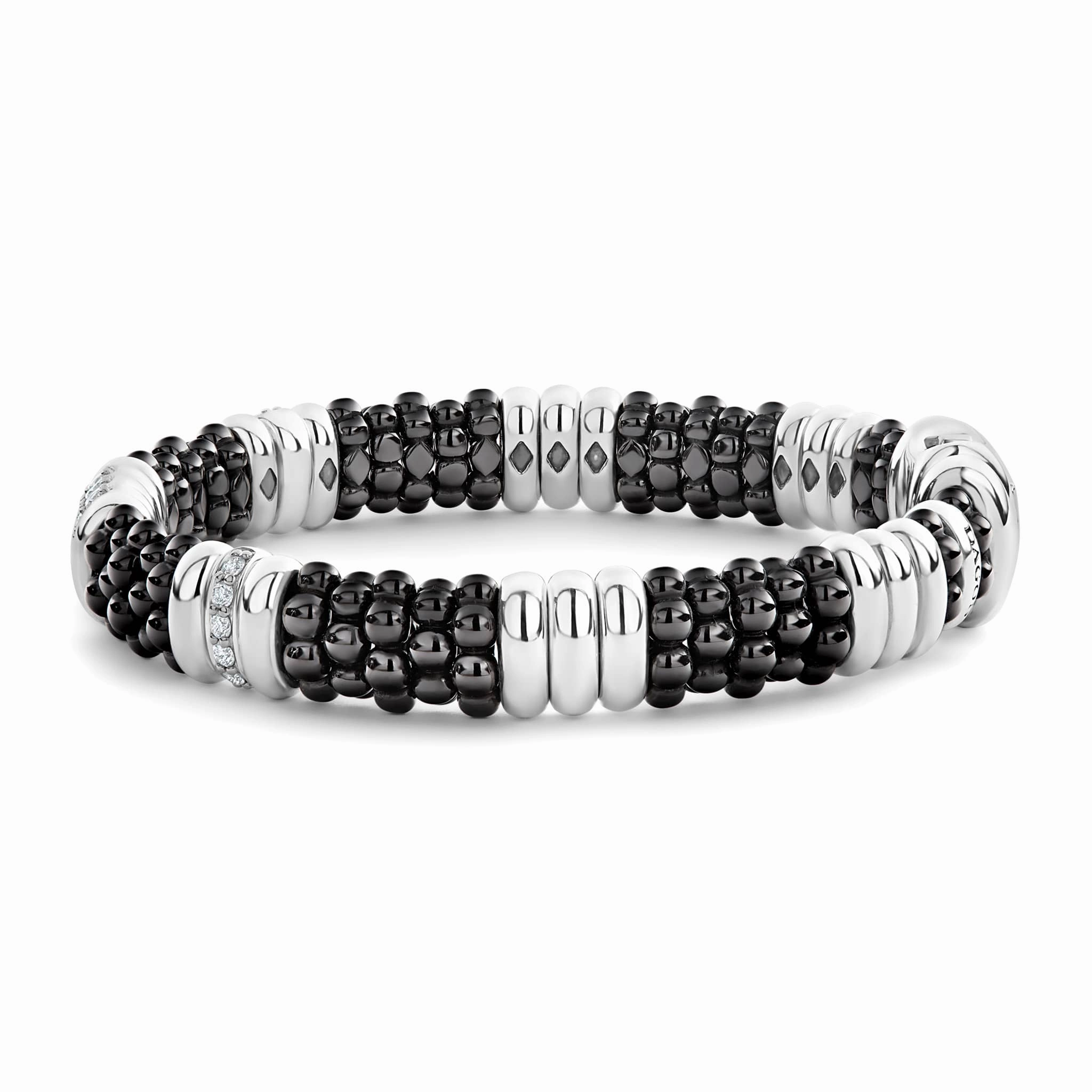 Black Caviar Five Station Ceramic Diamond Bracelet | 9mm