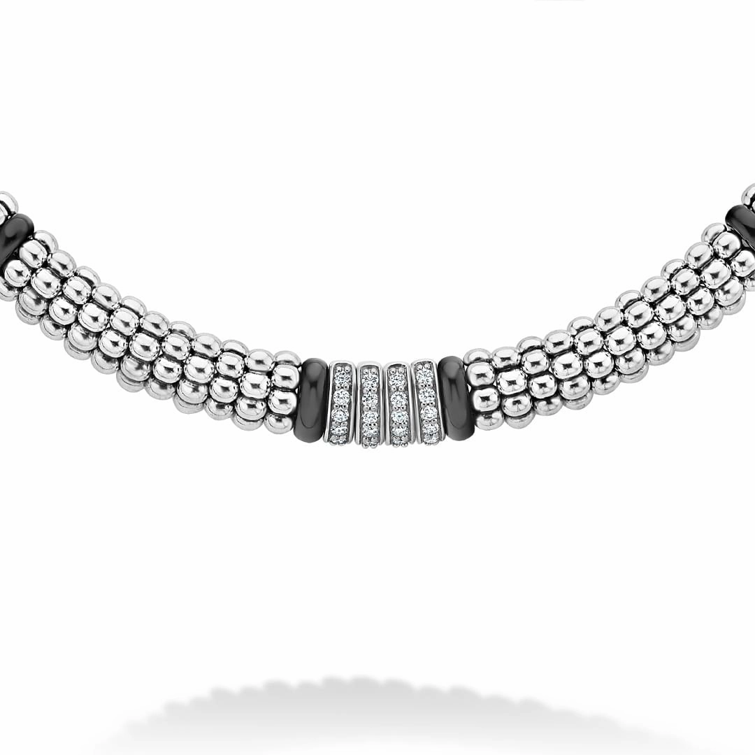 Black Caviar Four Station Diamond Caviar Necklace