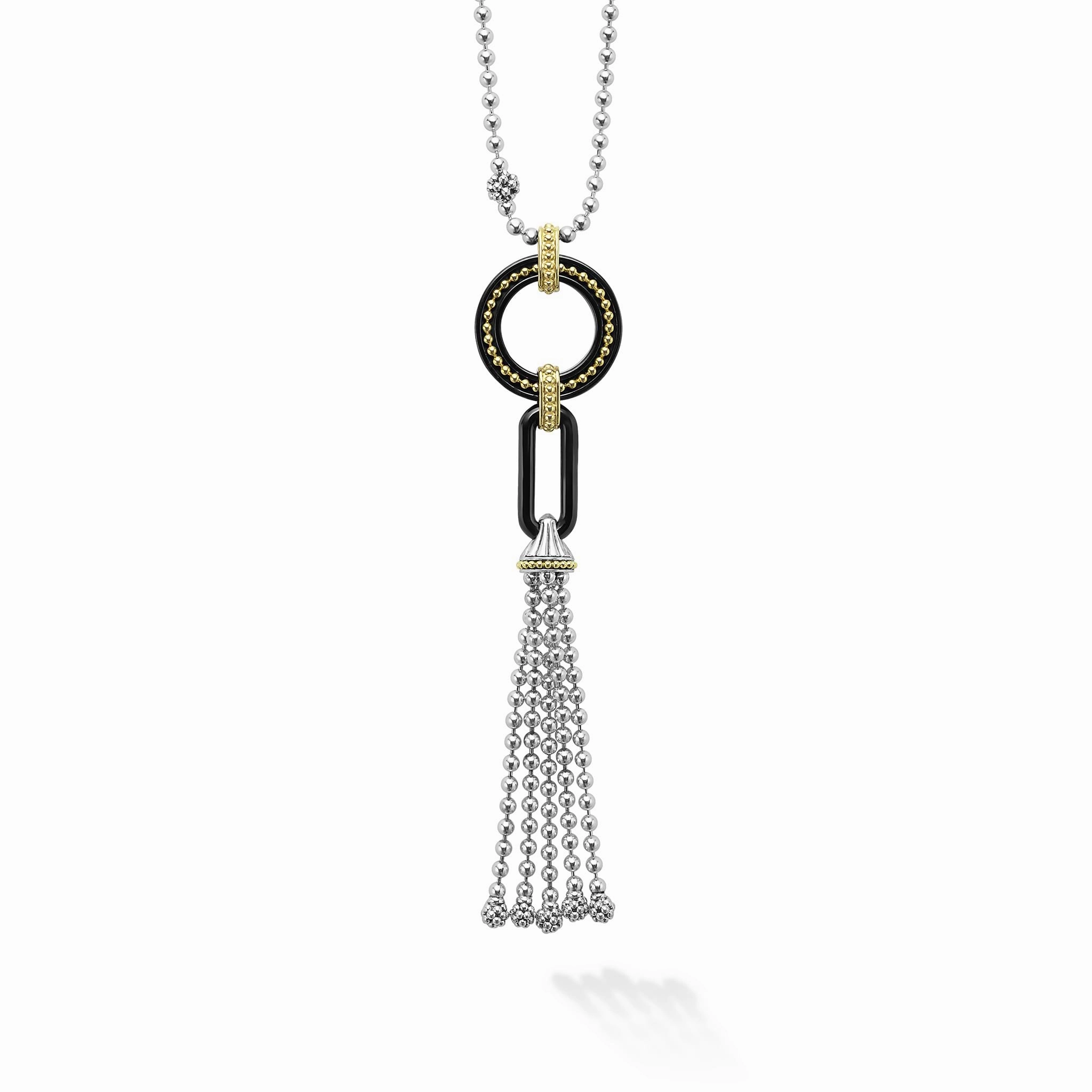 Black Caviar Two-Tone Black Ceramic Tassel Pendant Necklace