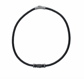 Black Full Grain Cowhide Leather Braided Necklace With Gun Metal Beads
