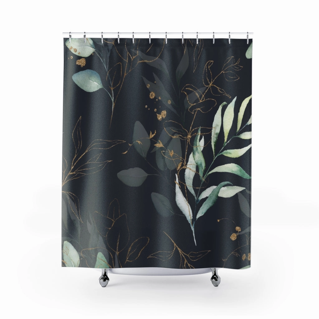 Black Green, Floral shower curtain Lighting,Home Lighting