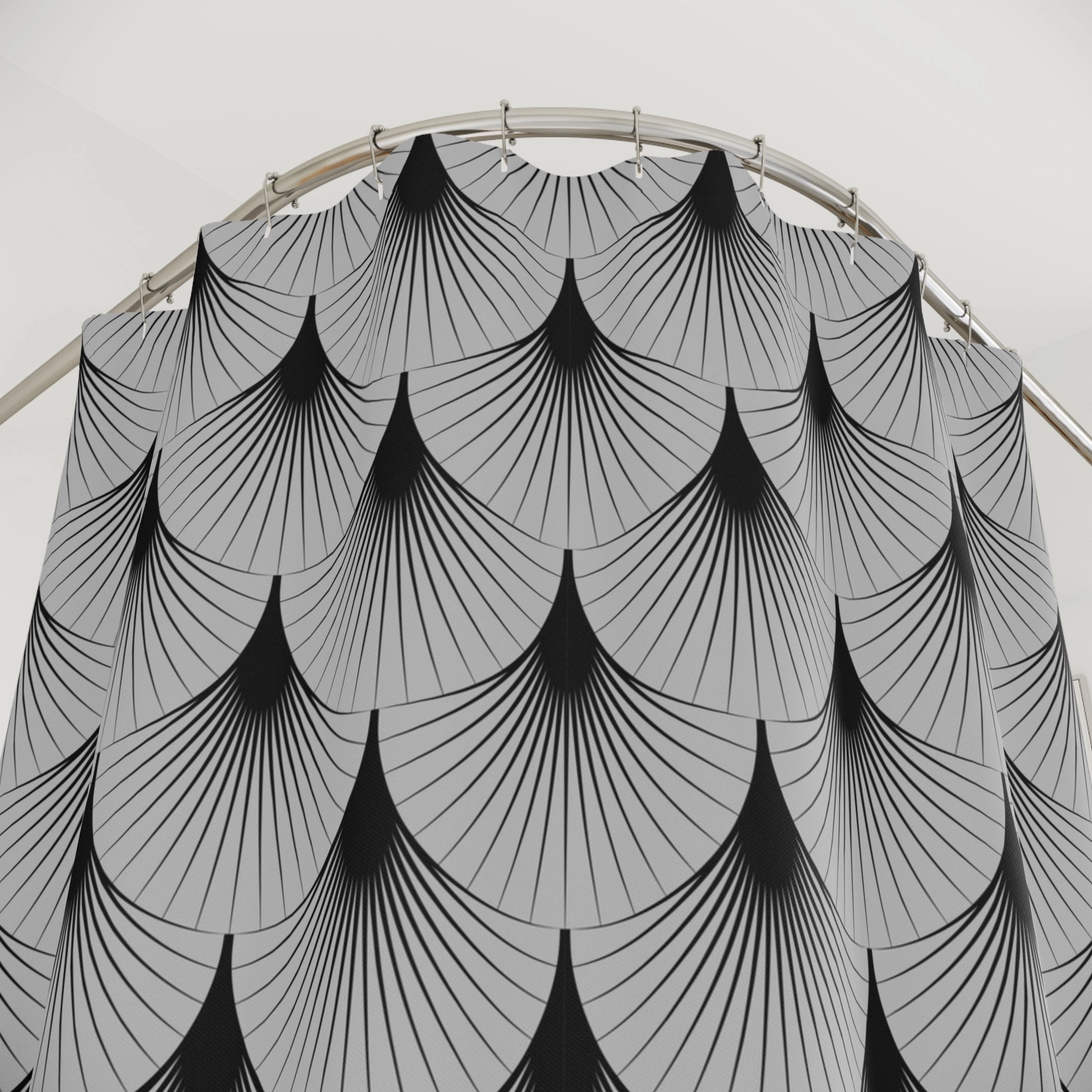 Black Grey Shower Curtain | Art Deco Nouveau Fan