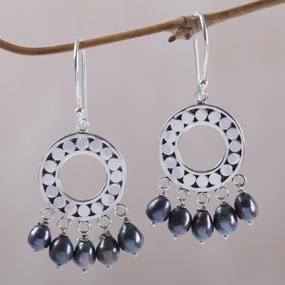 Black Moon Aura Sterling Silver Pearl Chandelier Earrings