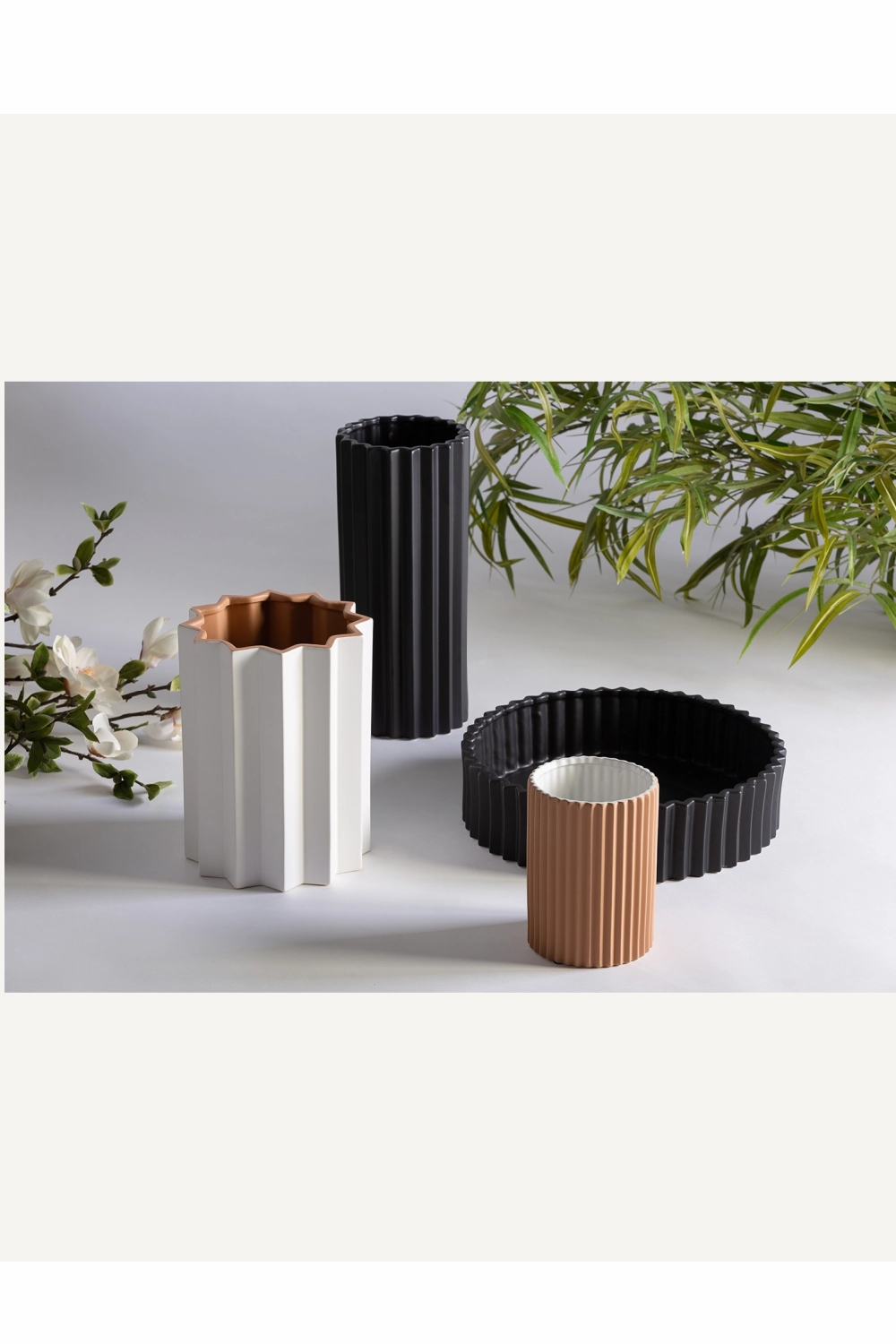 Black Stone Fluted Vase | Vical Home Pliss