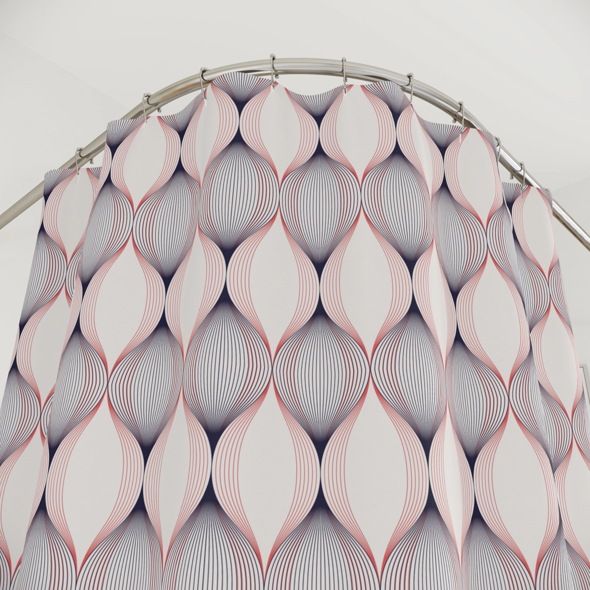 Black White Shower Curtain | Art Deco Nouveau, Red Geometric