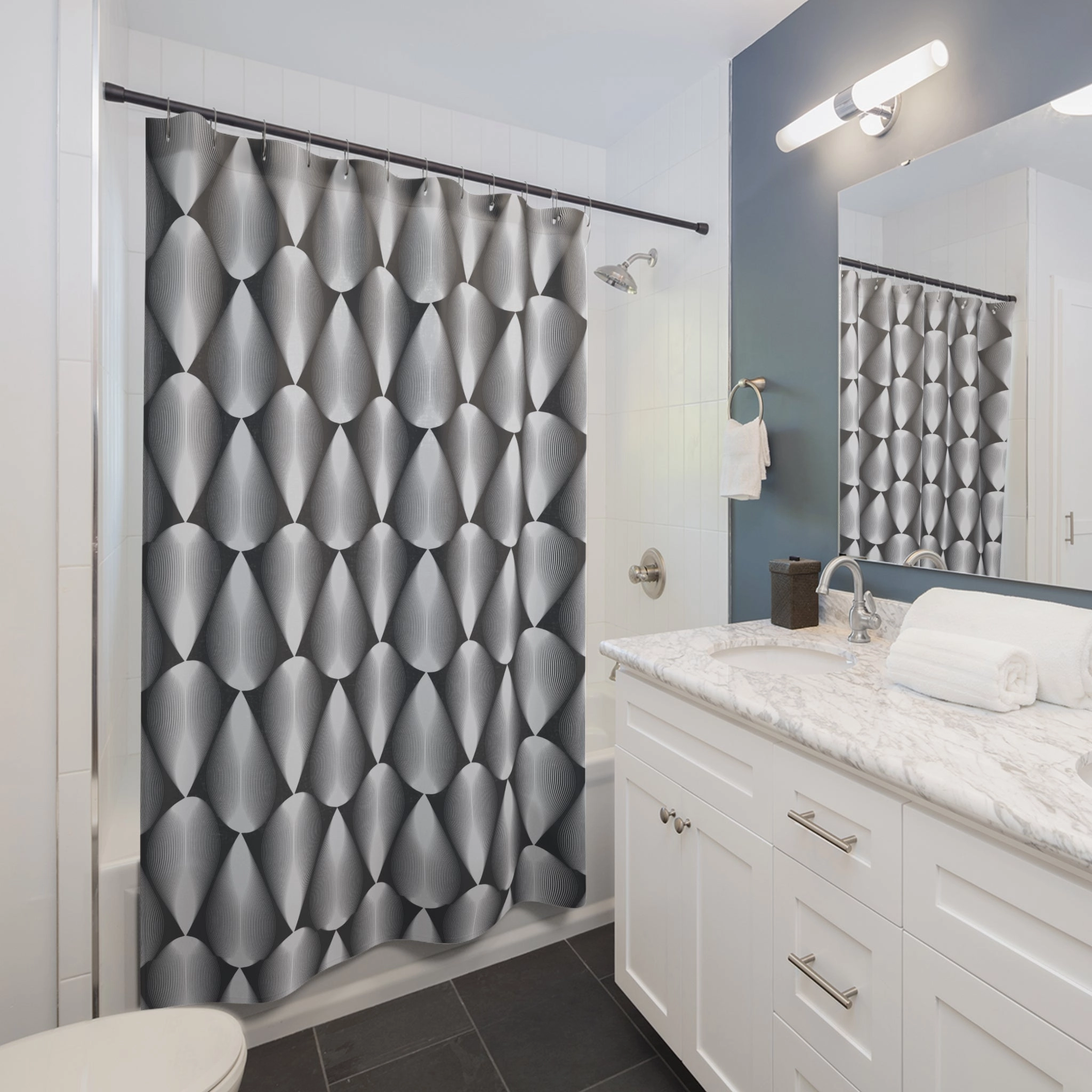Black White Shower Curtain | Grey Geometric Art Deco