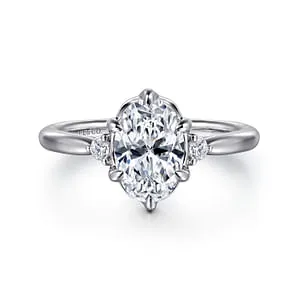 Blaise - 14K White Gold Oval Three Stone Diamond Engagement Ring (Setting Only)