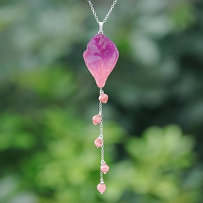 Bloom Balloon in Fuchsia Sterling Silver and Orchid Petal Pendant Necklace