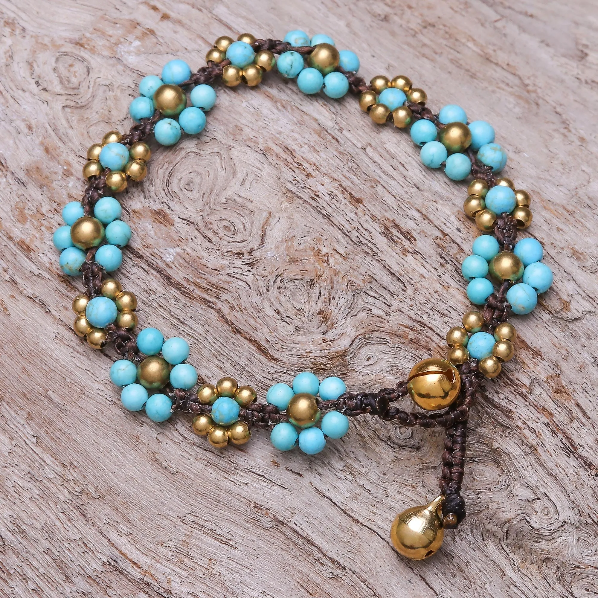 Blooming with Love Calcite Beaded Macrame Bracelet from Thailand