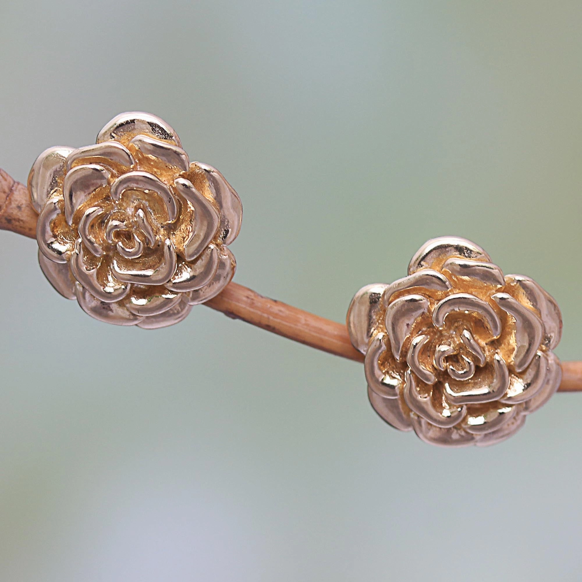 Blooming Rose 18k Gold Plated Sterling Silver Rose Stud Earrings (.5 inch)