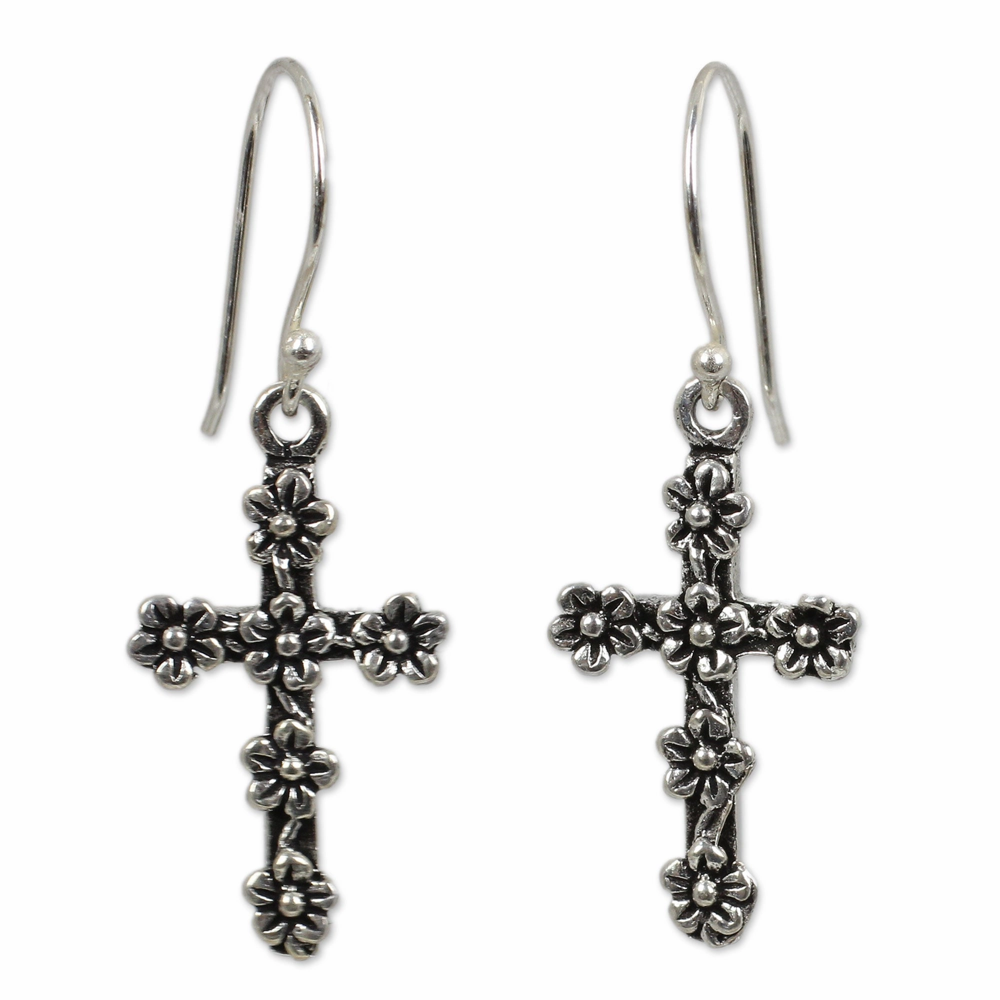 Blooms & Crosses Sterling Silver Earrings