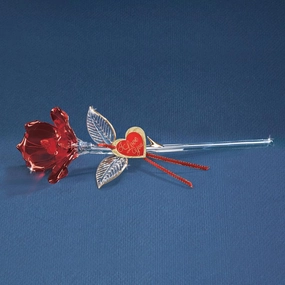 Blossoming Red Rose with 22Kt Gold Trimmed Long Stem Glass Figurine Decorative Mirror,Home Decor Mirror