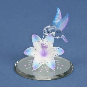 Blue and Purple Hummingbird with Lily Glass Figurine Decorative Mirror,Home Decor Mirror