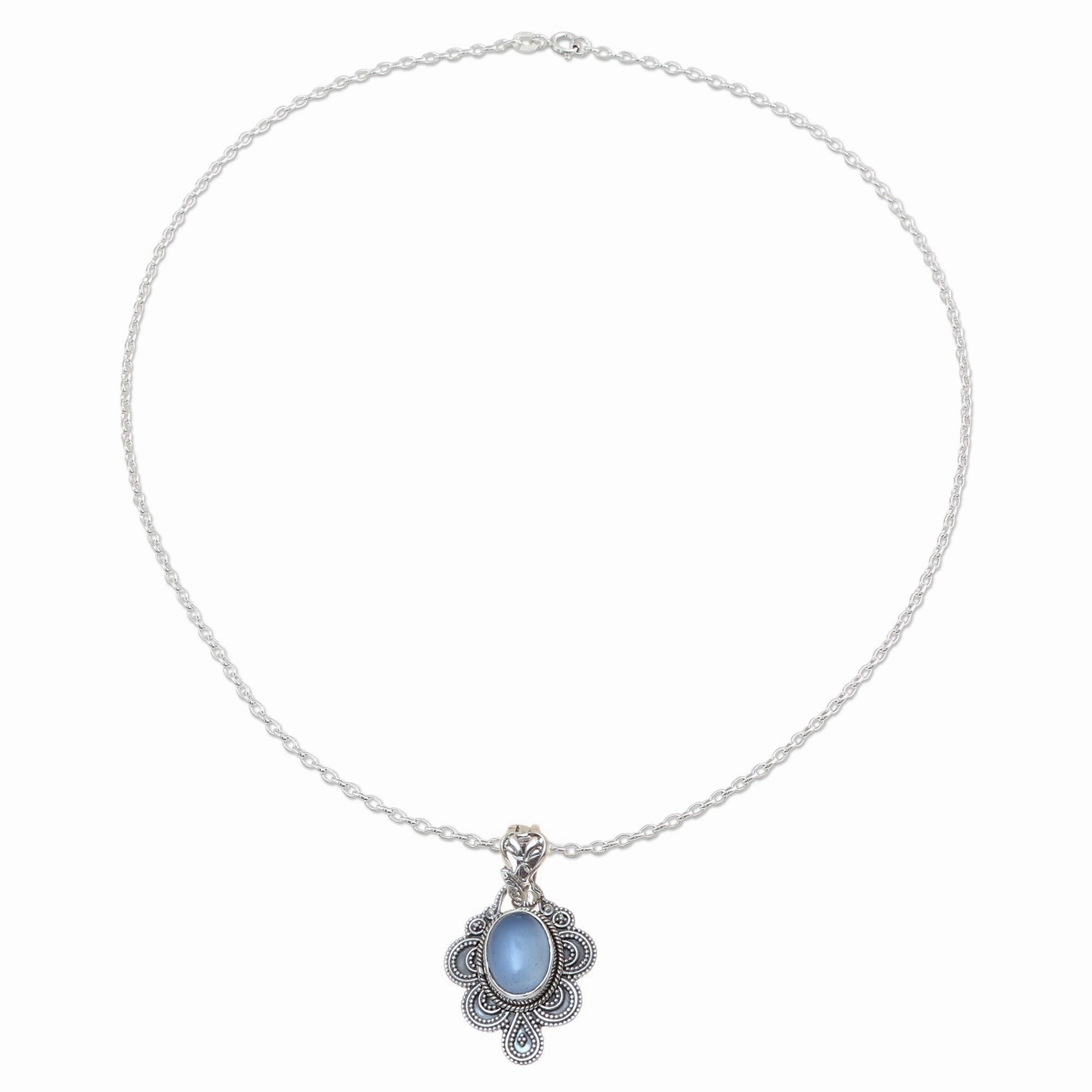 Blue Antique Radiance Handcrafted Antique Style Silver and Chalcedony Necklace