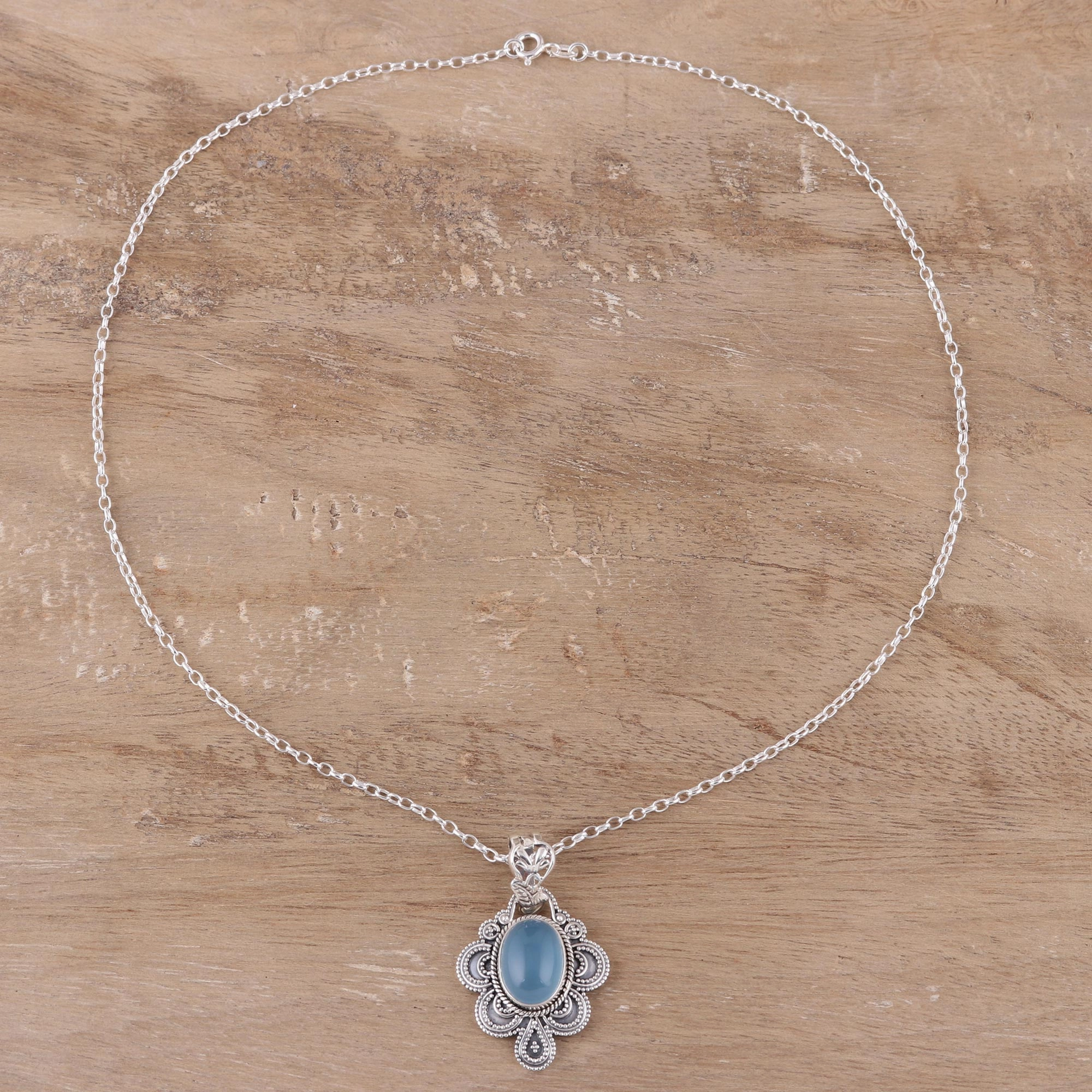 Blue Antique Radiance Handcrafted Antique Style Silver and Chalcedony Necklace