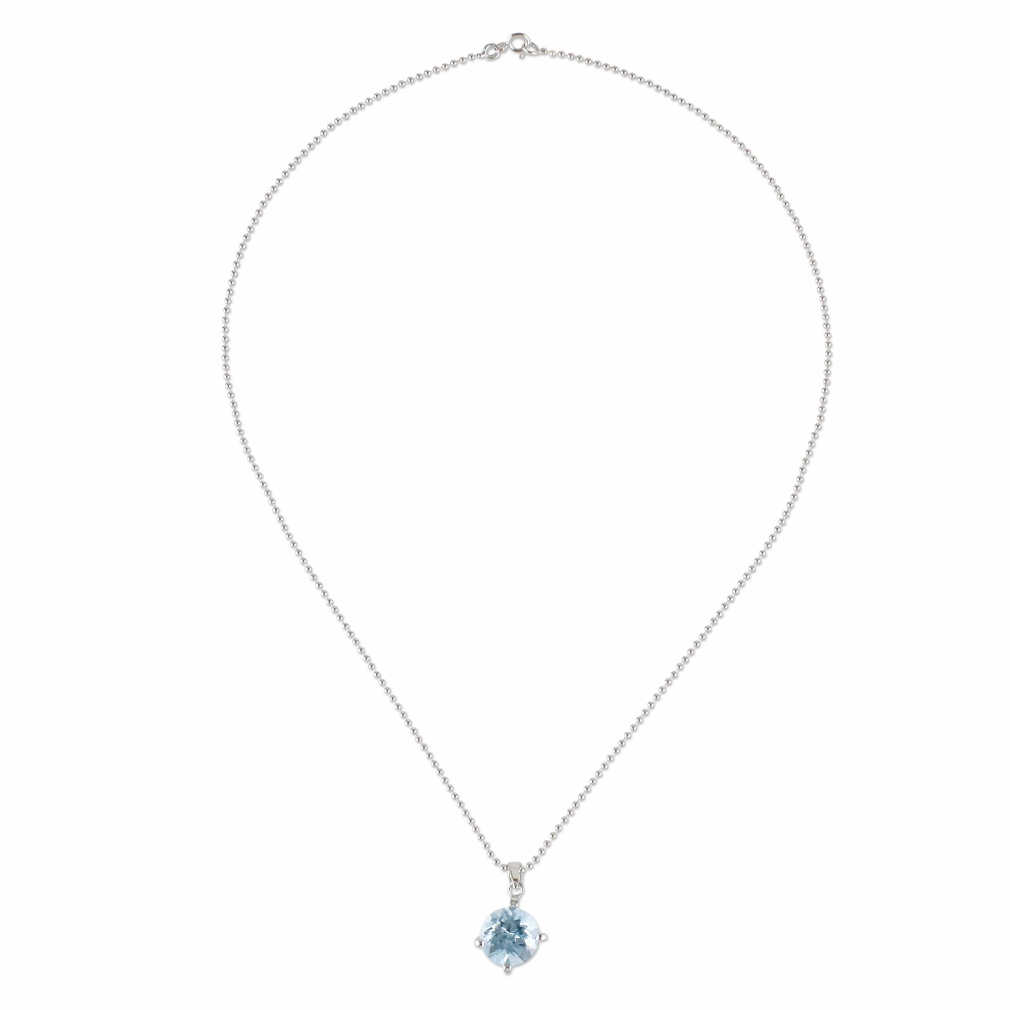 Blue Brilliance Circular Faceted Topaz Pendant Necklace from Thailand