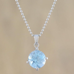 Blue Brilliance Circular Faceted Topaz Pendant Necklace from Thailand