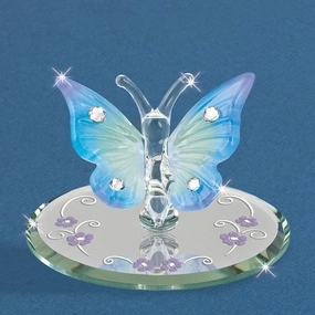 Blue Butterfly with Crystals Glass Figurine Decorative Mirror,Home Decor Mirror